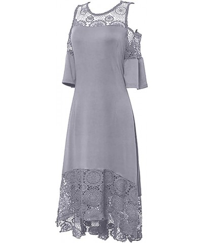 Plus Size Dresses for Women, Fashion Women's Lace Stitching Ruffle Short-Sleeved Strapless Sheath Dress Women Gray $9.10 Dresses