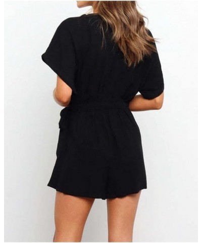 Women's Summer Shorts Romper Casual V Neck Dresses Short Sleeve One Piece Fake Dress Jumpsuits Black $15.05 Rompers