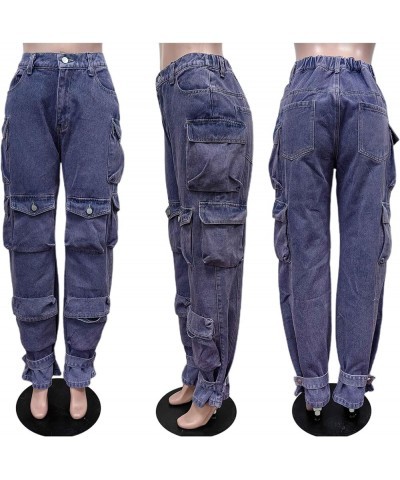 Women's Ripped Cargo Denim Long Pants Mid Rise Multi Pockets Y2k Straight Leg Pants Casual Vintage Jeans 10-purple $24.74 Jeans