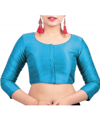 Dupion Silk Women Stitched Saree Blouse Indian Top Bollywood Tunic Readymade Choli Sky Blue $19.80 Blouses