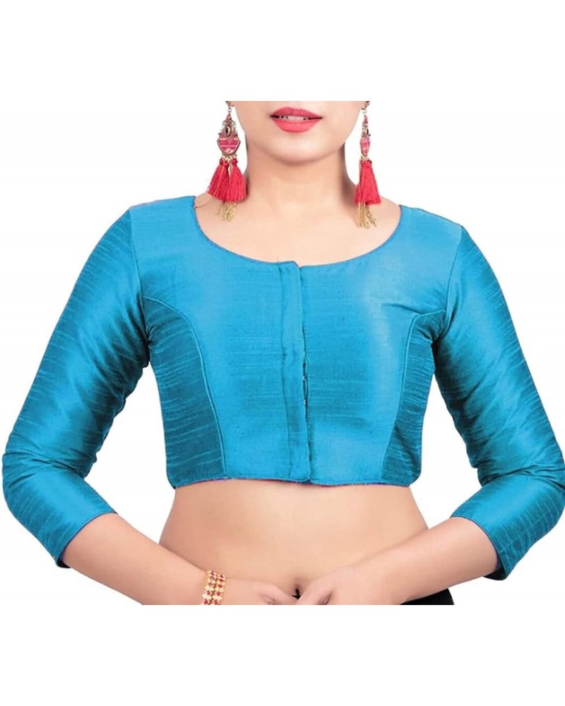 Dupion Silk Women Stitched Saree Blouse Indian Top Bollywood Tunic Readymade Choli Sky Blue $19.80 Blouses