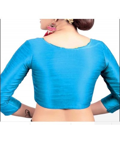 Dupion Silk Women Stitched Saree Blouse Indian Top Bollywood Tunic Readymade Choli Sky Blue $19.80 Blouses