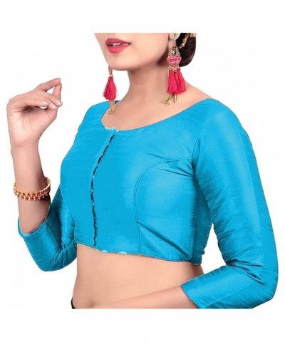 Dupion Silk Women Stitched Saree Blouse Indian Top Bollywood Tunic Readymade Choli Sky Blue $19.80 Blouses