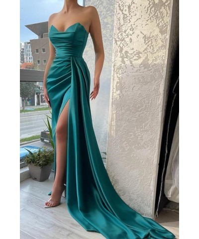 Women's Off The Shoulder Satin Prom Dresses Long Ball Gown Corset Formal Dress Evening Party Gown with Slit Light Blue $28.59...