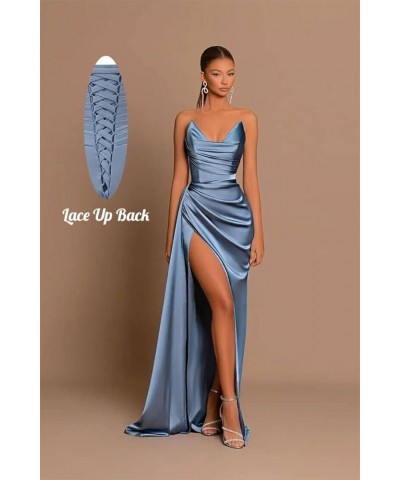 Women's Off The Shoulder Satin Prom Dresses Long Ball Gown Corset Formal Dress Evening Party Gown with Slit Light Blue $28.59...