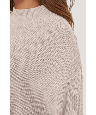 Women's Cropped Crewneck Sweater Lantern Long Sleeve Casual Loose Fall Winter Ribbed Knit Jumper Tops Beige $11.39 Sweaters