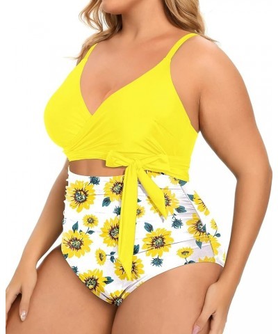 Women Plus Size One Piece Swimsuits High Waisted Tummy Control Bathing Suits Cutout Lace up Swimwear Yellow and Sunflower $12...