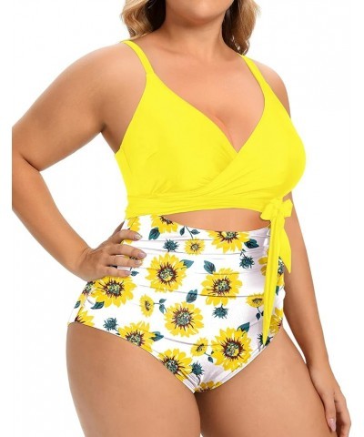 Women Plus Size One Piece Swimsuits High Waisted Tummy Control Bathing Suits Cutout Lace up Swimwear Yellow and Sunflower $12...