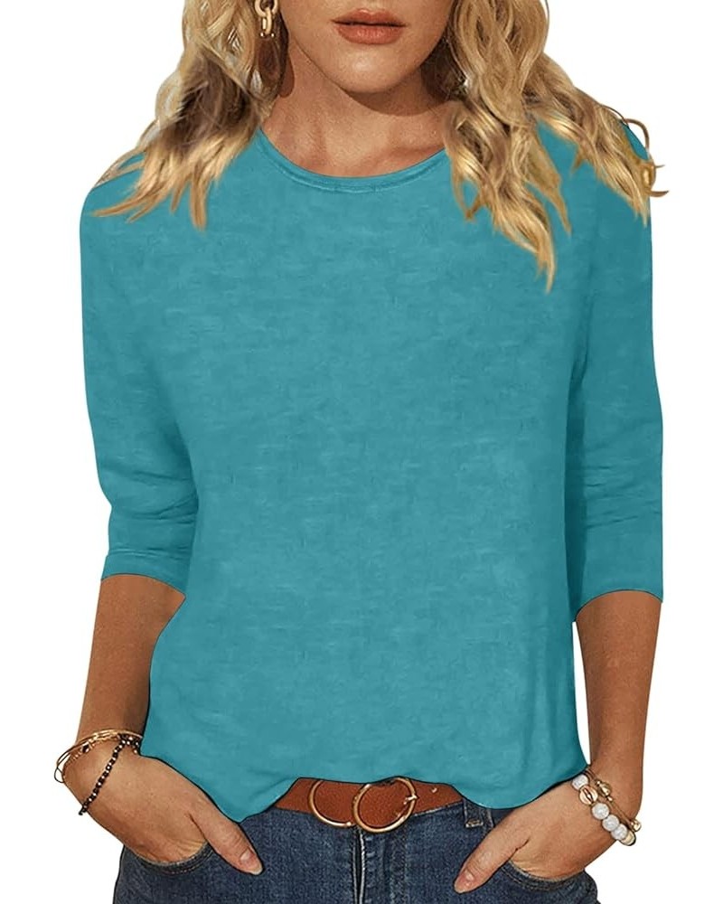 Women's Casual 3/4 Sleeve T-Shirts Round Neck Cute Tunic Tops Basic Tees Blouses Loose Fit Pullover 1 Teal $13.15 Tops