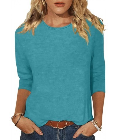 Women's Casual 3/4 Sleeve T-Shirts Round Neck Cute Tunic Tops Basic Tees Blouses Loose Fit Pullover 1 Teal $13.15 Tops