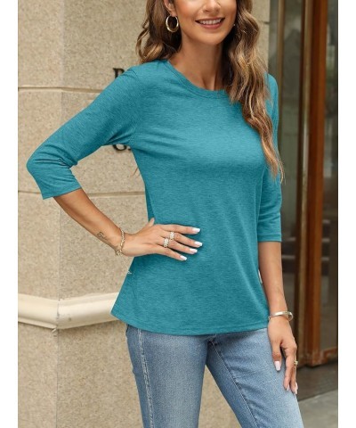 Women's Casual 3/4 Sleeve T-Shirts Round Neck Cute Tunic Tops Basic Tees Blouses Loose Fit Pullover 1 Teal $13.15 Tops