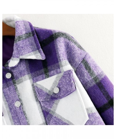 Womens Plaid Shacket Button Down Long Sleeve Shirt Coat Fall Winter Flannel Jacket Loose Shirts Purple $20.05 Jackets