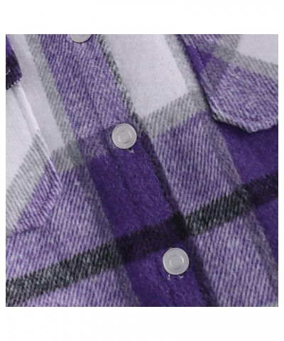 Womens Plaid Shacket Button Down Long Sleeve Shirt Coat Fall Winter Flannel Jacket Loose Shirts Purple $20.05 Jackets