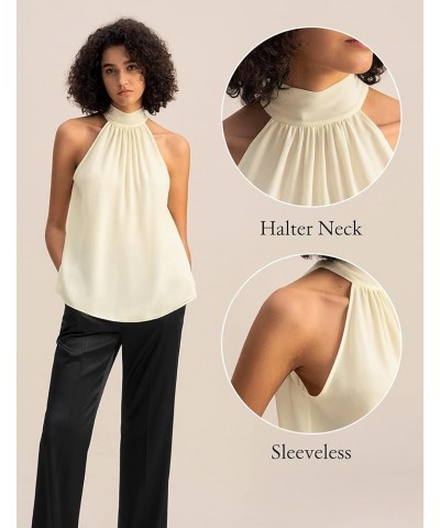 Womens Pure Silk Blouse Ladies Elegant Georgette Sleeveless Halter Neck Top for Spring Summer Work Casual Party Lily White $5...