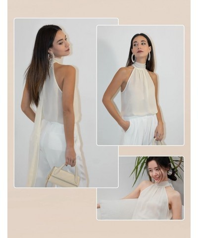 Womens Pure Silk Blouse Ladies Elegant Georgette Sleeveless Halter Neck Top for Spring Summer Work Casual Party Lily White $5...