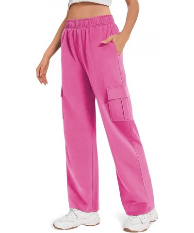 Cargo Pants for Women Y2K Casual Baggy Joggers Elastic Waist Wide Leg Pants with Pockets Bright Pink $12.00 Activewear