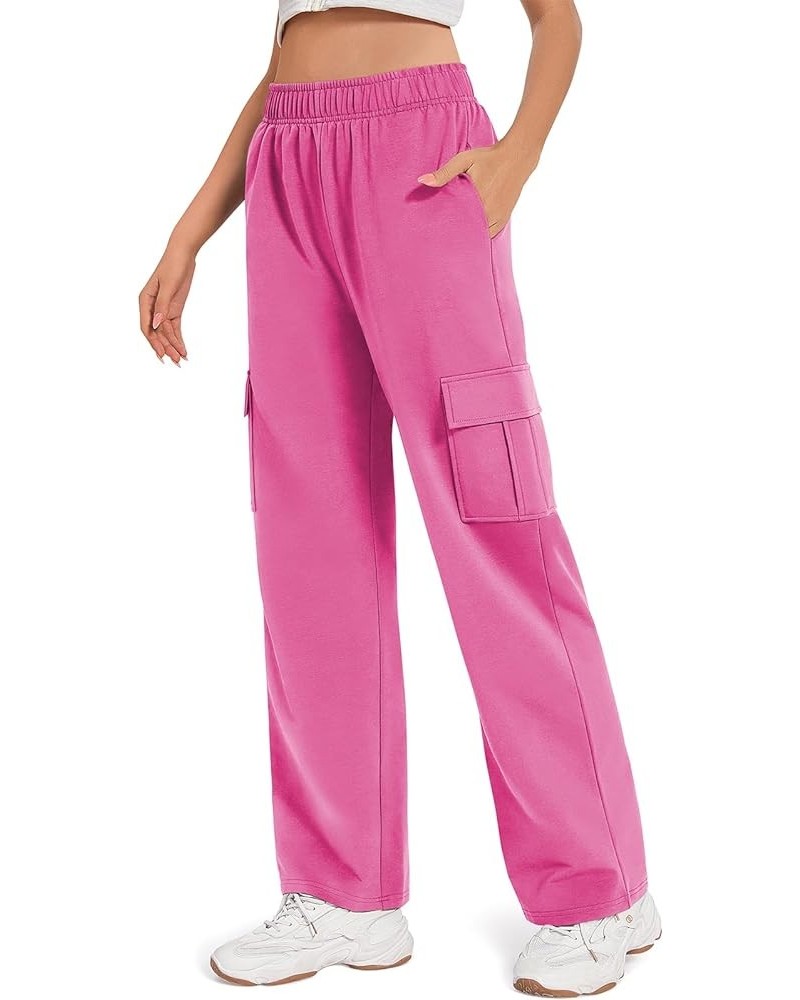 Cargo Pants for Women Y2K Casual Baggy Joggers Elastic Waist Wide Leg Pants with Pockets Bright Pink $12.00 Activewear