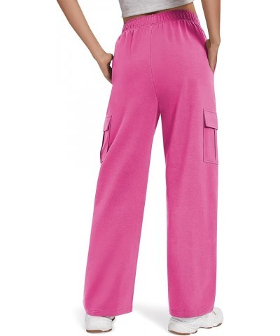 Cargo Pants for Women Y2K Casual Baggy Joggers Elastic Waist Wide Leg Pants with Pockets Bright Pink $12.00 Activewear