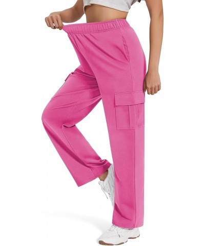 Cargo Pants for Women Y2K Casual Baggy Joggers Elastic Waist Wide Leg Pants with Pockets Bright Pink $12.00 Activewear