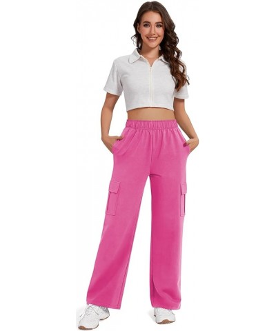 Cargo Pants for Women Y2K Casual Baggy Joggers Elastic Waist Wide Leg Pants with Pockets Bright Pink $12.00 Activewear