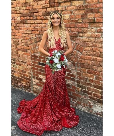 Deep V Neck Sequin Prom Dresses Mermaid Long for Women Backless Formal Party Evening Gowns Gold $31.05 Dresses