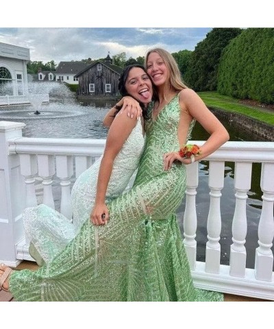 Deep V Neck Sequin Prom Dresses Mermaid Long for Women Backless Formal Party Evening Gowns Gold $31.05 Dresses