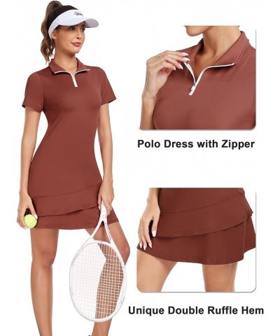 Womens Tennis Dress, Golf Dress with Shorts and Pocket Polo Lightweight Soft Ruffled Hemline Two Piece Golf Dresses Brown $17...