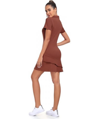 Womens Tennis Dress, Golf Dress with Shorts and Pocket Polo Lightweight Soft Ruffled Hemline Two Piece Golf Dresses Brown $17...