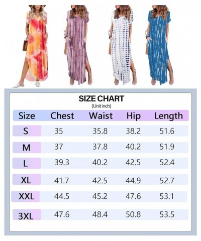 Women's V Neck Casual Loose Long Dress Short Sleeve Split Maxi Summer Beach Dress with Pockets Tie Dye5 $17.86 Dresses