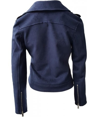 Faux Suede Jacket for Women Long Sleeve Zipper Up Casual Outwear Navy $21.32 Coats