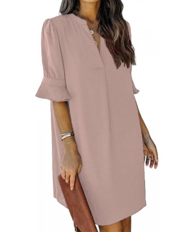 Shift Dress for Women V Neck Short Sleeves Solid Color Flowy Casual Summer Dresses(S-2XL) B1-gray Pink $24.35 Dresses