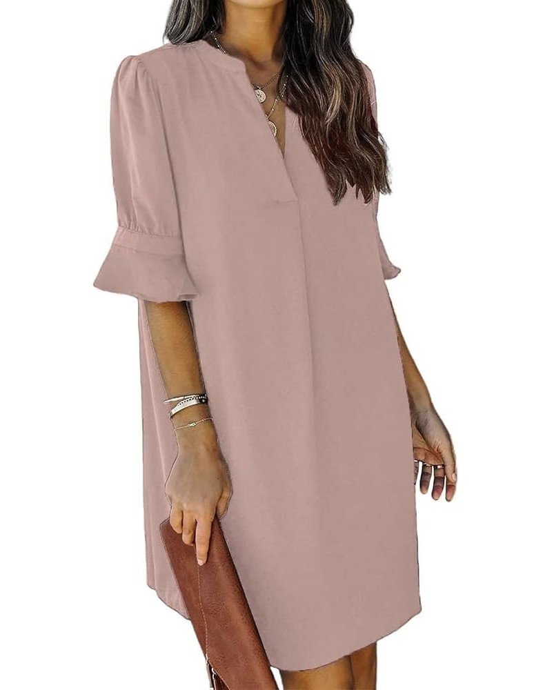 Shift Dress for Women V Neck Short Sleeves Solid Color Flowy Casual Summer Dresses(S-2XL) B1-gray Pink $24.35 Dresses