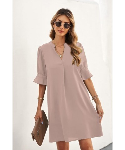 Shift Dress for Women V Neck Short Sleeves Solid Color Flowy Casual Summer Dresses(S-2XL) B1-gray Pink $24.35 Dresses