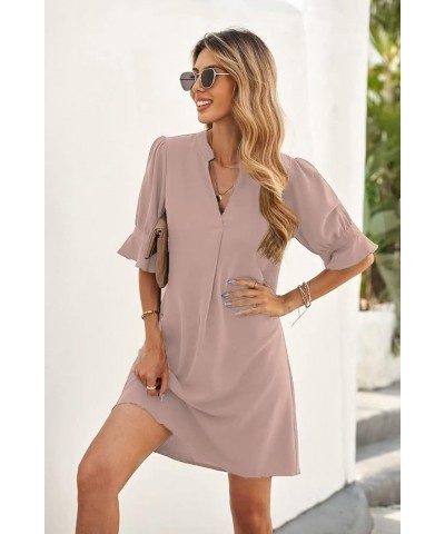 Shift Dress for Women V Neck Short Sleeves Solid Color Flowy Casual Summer Dresses(S-2XL) B1-gray Pink $24.35 Dresses