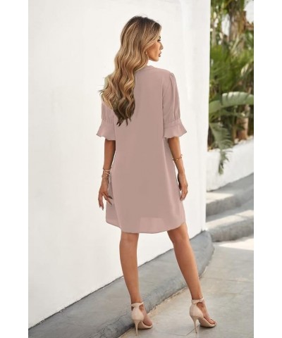 Shift Dress for Women V Neck Short Sleeves Solid Color Flowy Casual Summer Dresses(S-2XL) B1-gray Pink $24.35 Dresses