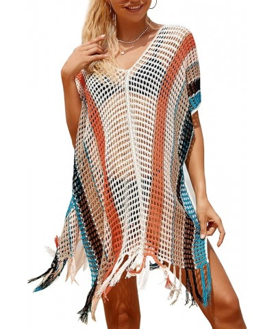 Women's Boho Tunic Tops Beach Cover Up Dress Resort Swimsuit Kimono Loungewear D White Orange $14.96 Swimsuits