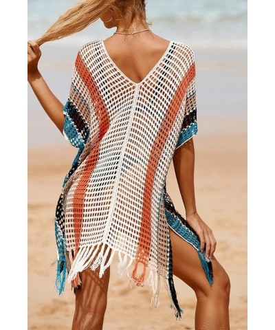 Women's Boho Tunic Tops Beach Cover Up Dress Resort Swimsuit Kimono Loungewear D White Orange $14.96 Swimsuits