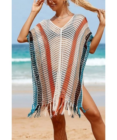 Women's Boho Tunic Tops Beach Cover Up Dress Resort Swimsuit Kimono Loungewear D White Orange $14.96 Swimsuits