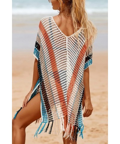 Women's Boho Tunic Tops Beach Cover Up Dress Resort Swimsuit Kimono Loungewear D White Orange $14.96 Swimsuits