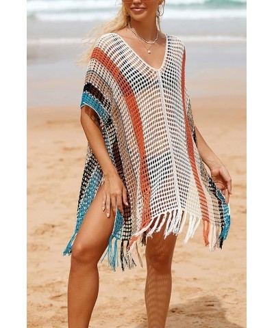 Women's Boho Tunic Tops Beach Cover Up Dress Resort Swimsuit Kimono Loungewear D White Orange $14.96 Swimsuits