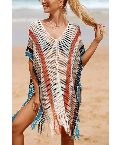 Women's Boho Tunic Tops Beach Cover Up Dress Resort Swimsuit Kimono Loungewear D White Orange $14.96 Swimsuits