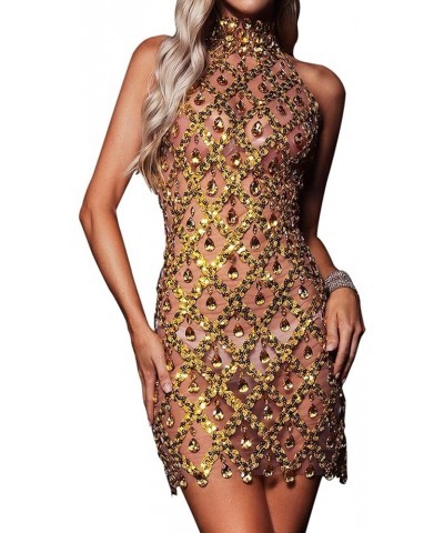 Mini Sequin Dress Stunning Halter Dress Metallic Party Dress for Women Sparkling Sexy Dress Date Night Dress Gold03 $30.00 Dr...