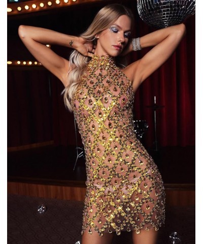 Mini Sequin Dress Stunning Halter Dress Metallic Party Dress for Women Sparkling Sexy Dress Date Night Dress Gold03 $30.00 Dr...