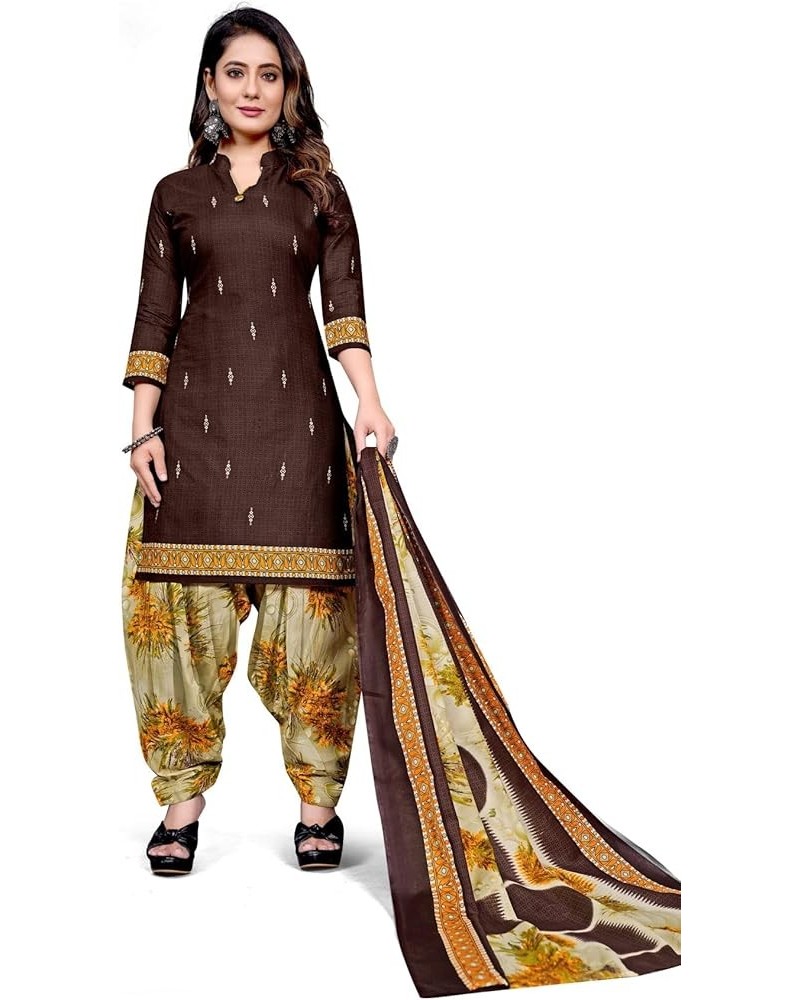 Readymade Indian Panjabi Style Cotton Patiyala Salwar Suit with Dupatta for Women & Girls Brown-45 $21.12 Suits