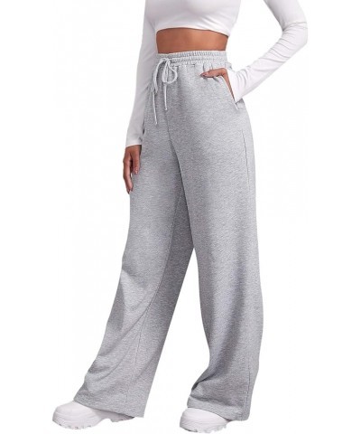 Sweatpants Women with Pockets High Waist Solid Color Loose Casual Drawstring Trousers Workout Straight Leg Pants 04-light Gra...