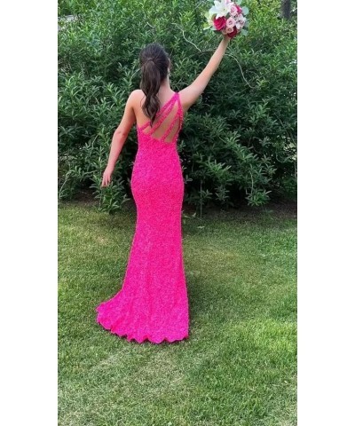 Sequin Prom Dresses 2024 One Shoulder Mermaid Evening Gowns Slit Long Formal Party Dresses Black $35.52 Dresses