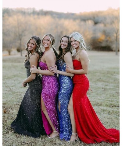 Sequin Prom Dresses 2024 One Shoulder Mermaid Evening Gowns Slit Long Formal Party Dresses Black $35.52 Dresses