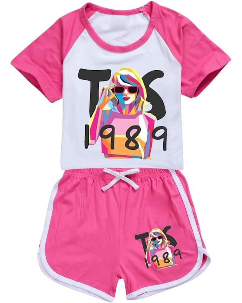 Girls Shorts Set Shirts for Women Unisex Crewneck T-shirts Cute Y2K Tops Teen Girls/Boys Short Tees+Long Pants 5-hot Pink $8....