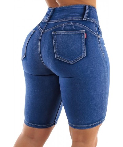 Butt Lifting Bermuda Shorts for Women - Levanta Cola Stretch Denim Biker Shorts 10310P_SH507BLCHWSH Blue Wash $19.35 Overalls