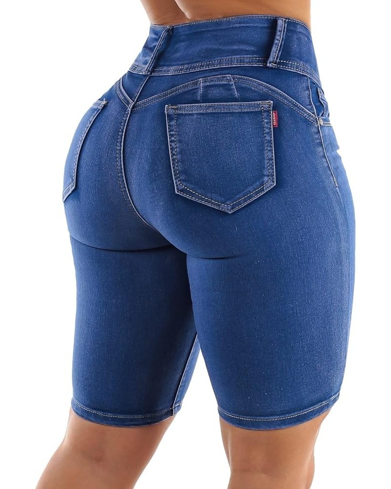 Butt Lifting Bermuda Shorts for Women - Levanta Cola Stretch Denim Biker Shorts 10310P_SH507BLCHWSH Blue Wash $19.35 Overalls